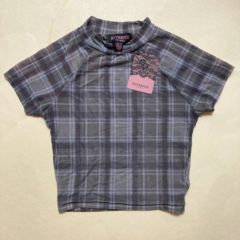 Checkered crop top see-through Revamped by Sirens grey
